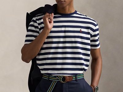 Classic Fit Striped Jersey T-Shirt-White/Cruise Navy