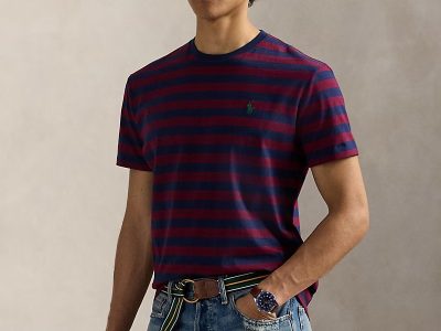 Classic Fit Striped Jersey T-Shirt-Classic Wine/Cruise Navy