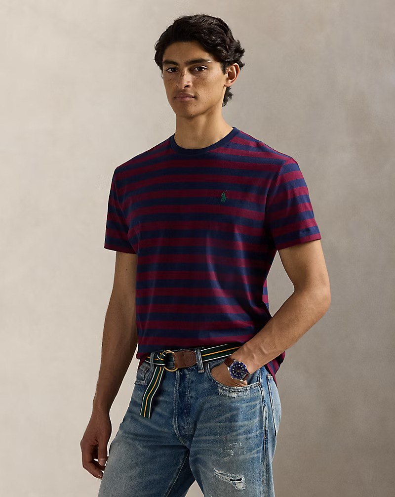 6075531888362720204 Classic Fit Striped Jersey T-Shirt-Classic Wine/Cruise Navy - Image 1