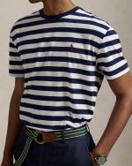 Classic Fit Striped Jersey T-Shirt-White/Cruise Navy - Image 3