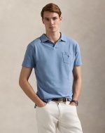 Standard Fit Cotton-Linen Polo Shirt-Channel Blue
