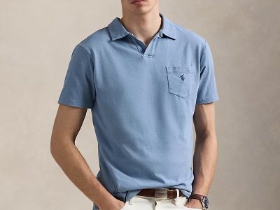 Standard Fit Cotton-Linen Polo Shirt-Channel Blue