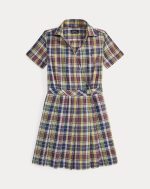 Plaid Cotton Wrap Dress-Yellow/Berry/Navy