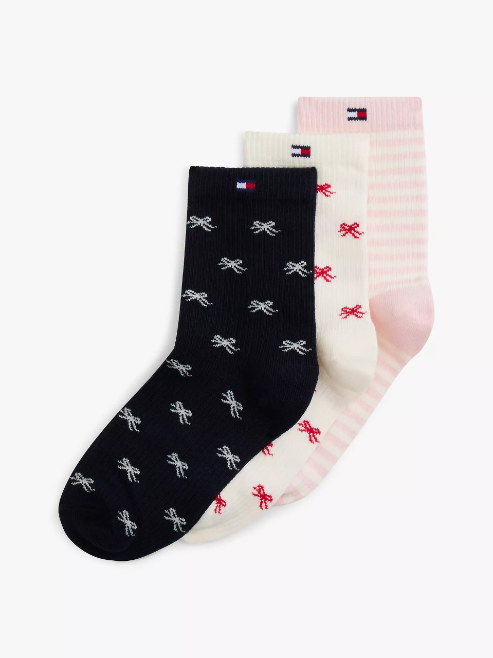 6096101216887704621 Kids' Bow & Stripe Trouser Sock 3-Ivory / Multi - Image 1