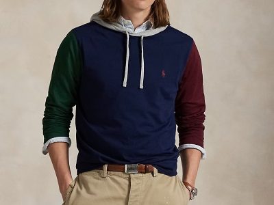 Color-Blocked Jersey Hooded T-Shirt- Cruise Navy Multi