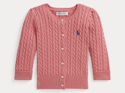 Mini-Cable Cotton Cardigan Baby Girls-Faded Peony