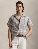 Classic Fit Plaid Oxford Camp Shirt-Khaki Green Multi