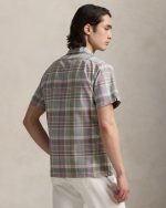 Classic Fit Plaid Oxford Camp Shirt-Khaki Green Multi - Image 2