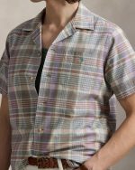 Classic Fit Plaid Oxford Camp Shirt-Khaki Green Multi - Image 3