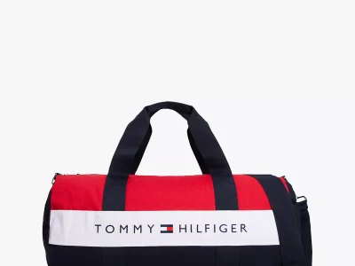 Tommy Logo Colorblock Canvas Duffle Bag-Navy / Red / White