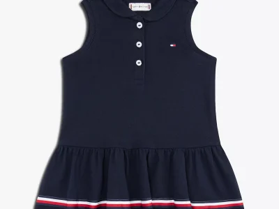 Babies' Sleeveless Stretch Polo Dress-Navy