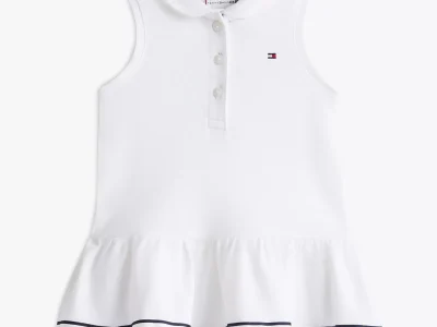 Babies' Sleeveless Stretch Polo Dress-Optic White