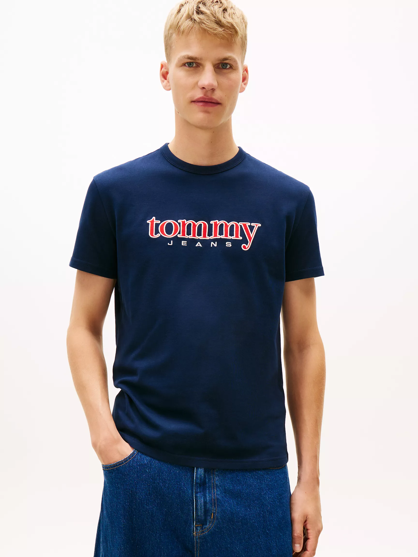 DM22719_C1G_main Tommy Jeans Embroidered Logo T-Shirt-Dark Navy - Image 1