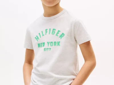 Kids' Curved Hilfiger Graphic T-Shirt-Grey Heather