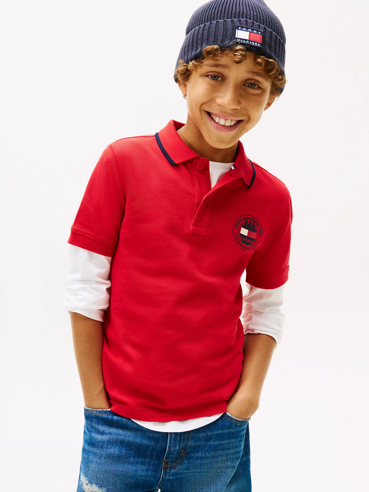 KB10043_XLG_main Kids' Park Logo Polo-Primary Red - Image 1