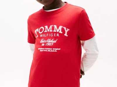 Kids' Faded Print Logo T-Shirt-Primary Red