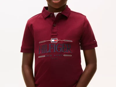 Kids' Hilfiger Logo Interlock Polo-Deep Rouge