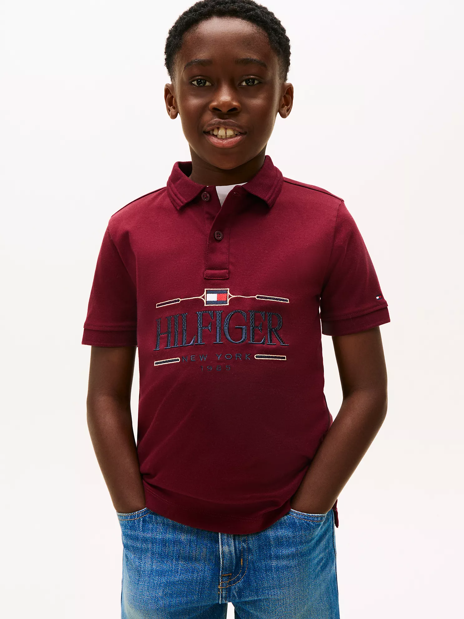 KB10359_VLP_main Kids' Hilfiger Logo Interlock Polo-Deep Rouge - Image 1