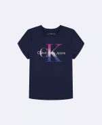 Girls Ombre Monologo Classic T-Shirt-Smoke Blue/Aqua