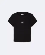 Girls Woven Monologo Rib T-Shirt-Cellar/Slvr