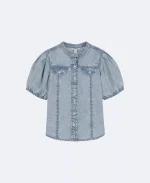 Girls Denim Button-Down Shirt-Aqua Spray/Arbon Blue
