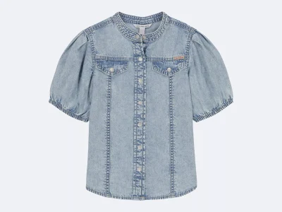 Girls Denim Button-Down Shirt-Aqua Spray/Arbon Blue