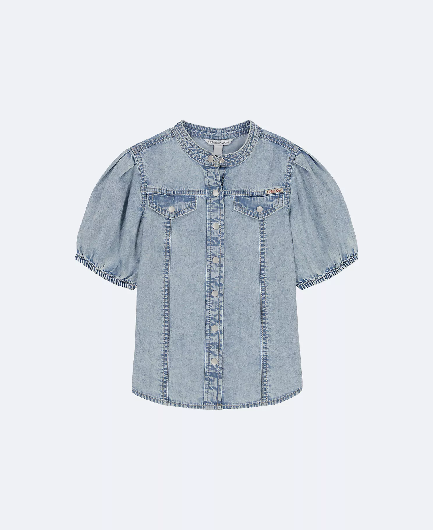 LX001467_496_main Girls Denim Button-Down Shirt-Aqua Spray/Arbon Blue - Image 1