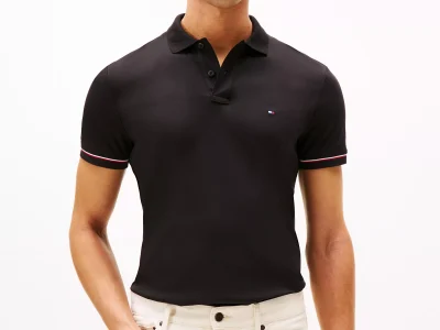 Slim Fit Smooth Cotton Interlock Polo-Black