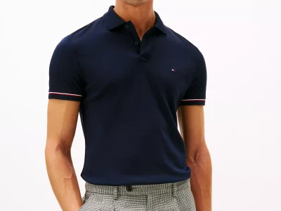 Slim Fit Smooth Cotton Interlock Polo-Navy