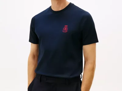 Smooth Cotton Interlock Crest T-Shirt-Navy