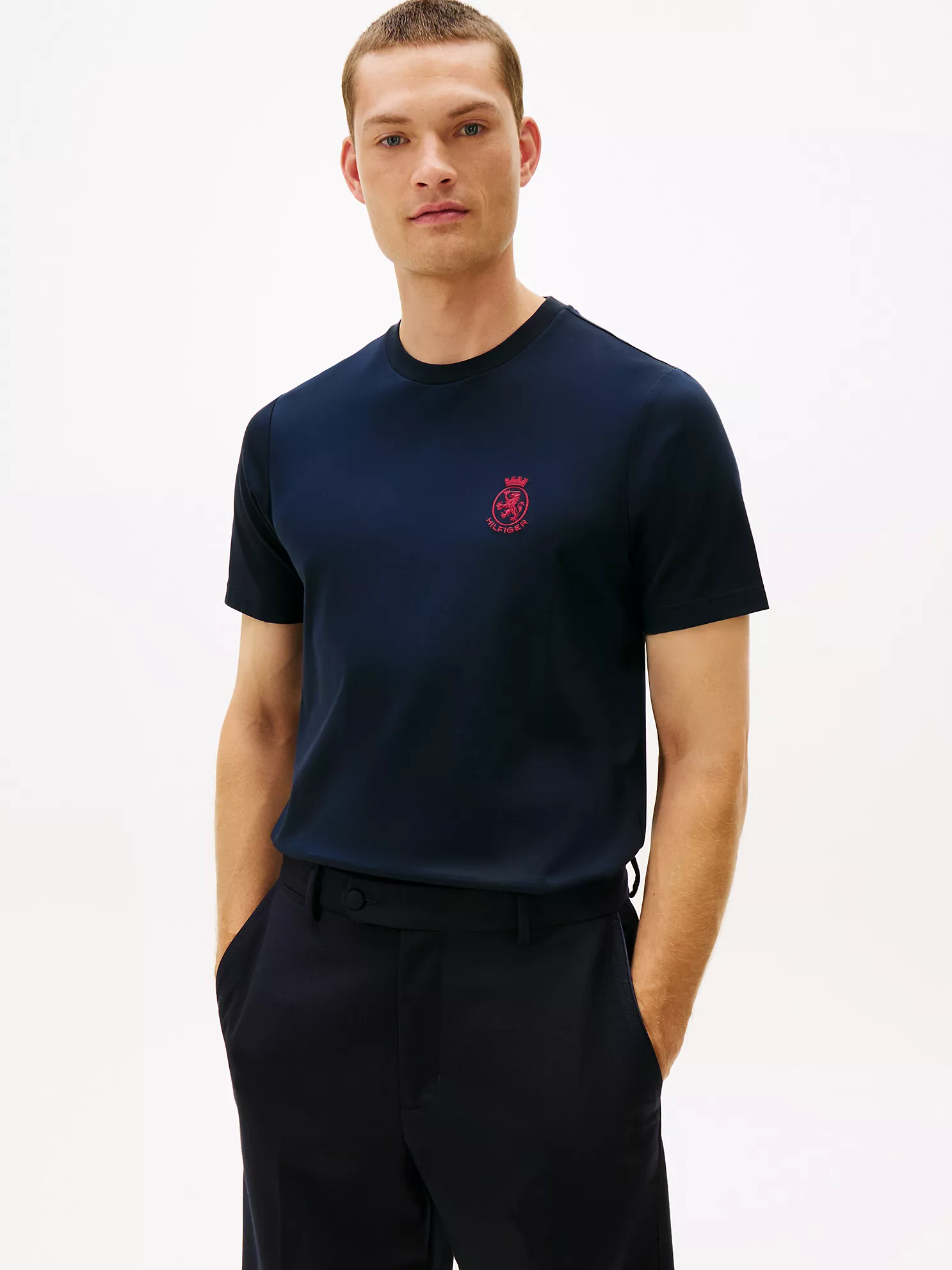 MW42854_DW5_main Smooth Cotton Interlock Crest T-Shirt-Navy - Image 1