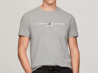 Embroidered Tommy Logo Slim Fit T-Shirt-Cloud Heather
