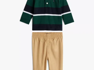 Babies' Stripe Polo Shirt and Pant Set-Ornamental Green