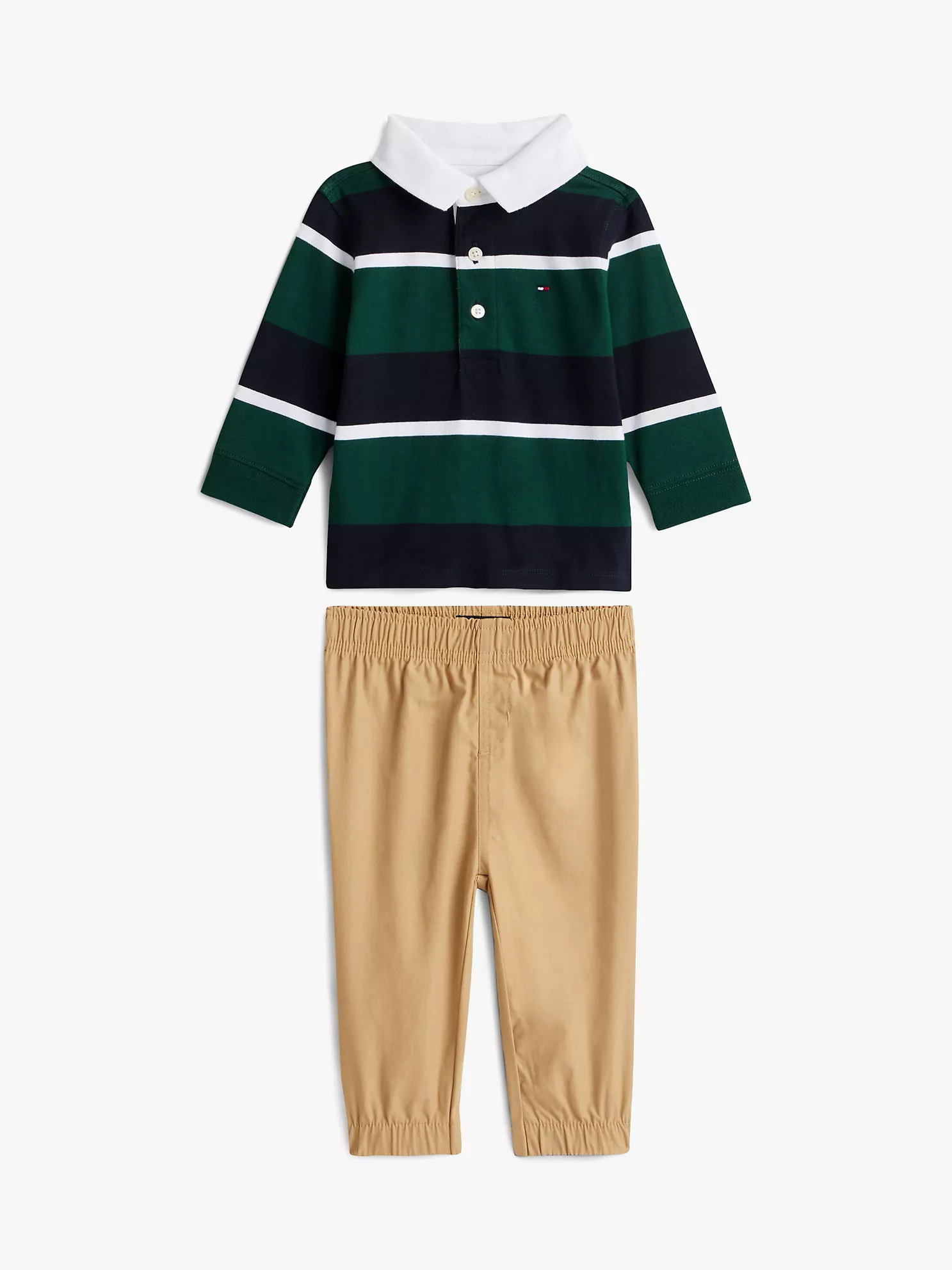 XB01612_L6K_main Babies' Stripe Polo Shirt and Pant Set-Ornamental Green - Image 1