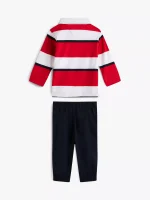 Babies' Stripe Polo Shirt and Pant Set-Red - Image 2