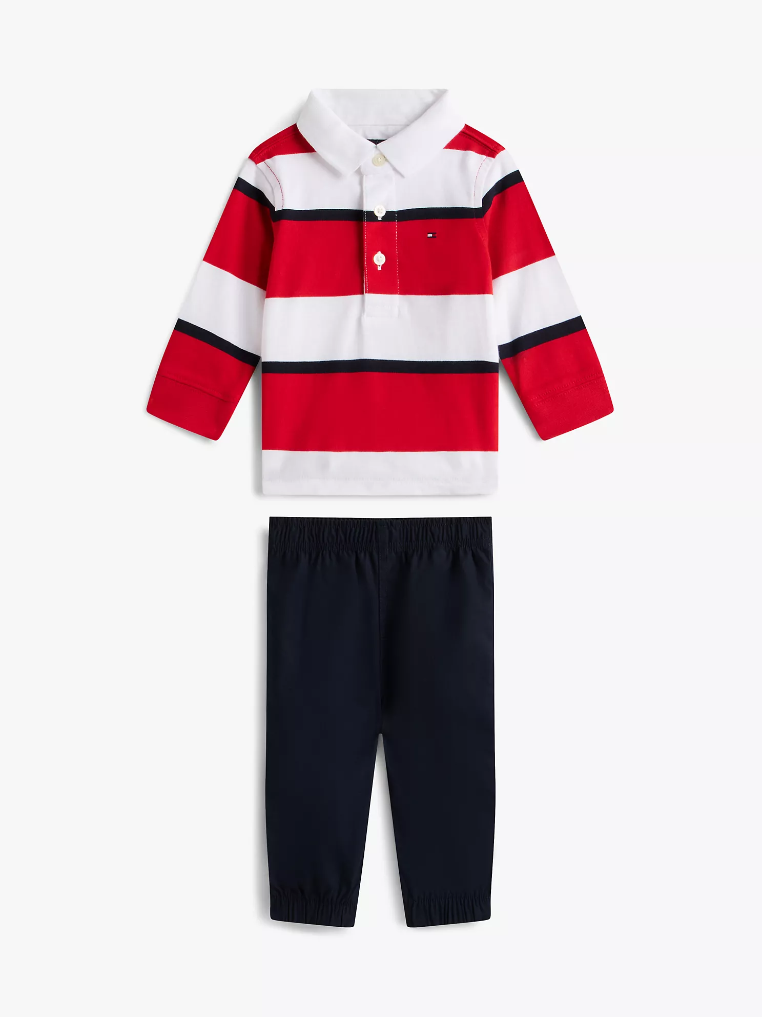 XB01612_XLG_main Babies' Stripe Polo Shirt and Pant Set-Red - Image 1
