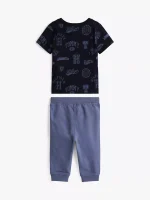 Babies' Allover Logo Shirt and Pant Set-Navy Blue - Image 2