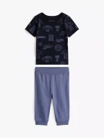 Babies' Allover Logo Shirt and Pant Set-Navy Blue