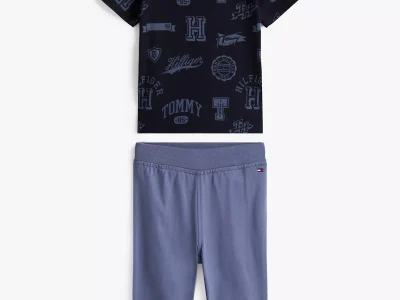 Babies' Allover Logo Shirt and Pant Set-Navy Blue