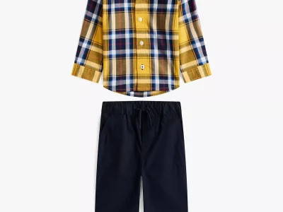 Babies' Plaid Shirt and Pant Set-Amber Flare