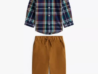 Babies' Plaid Shirt and Pant Set-Carbon Navy