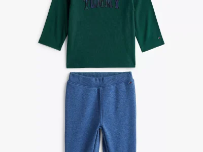 Babies' Plaid Logo T-Shirt & Pant Set-Ornamental Green