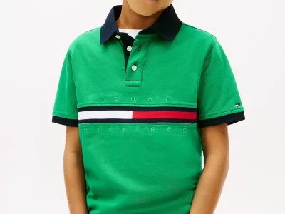 Kids' Flag Stripe Logo Polo-Olympic Green