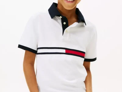 Kids' Flag Stripe Logo Polo-Optic White