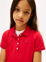 Kids' Pleated Stretch Polo Dress-Primary Red - Image 2