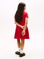 Kids' Pleated Stretch Polo Dress-Primary Red - Image 3