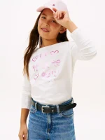 Kids' Bow Motif T-Shirt-Ecru