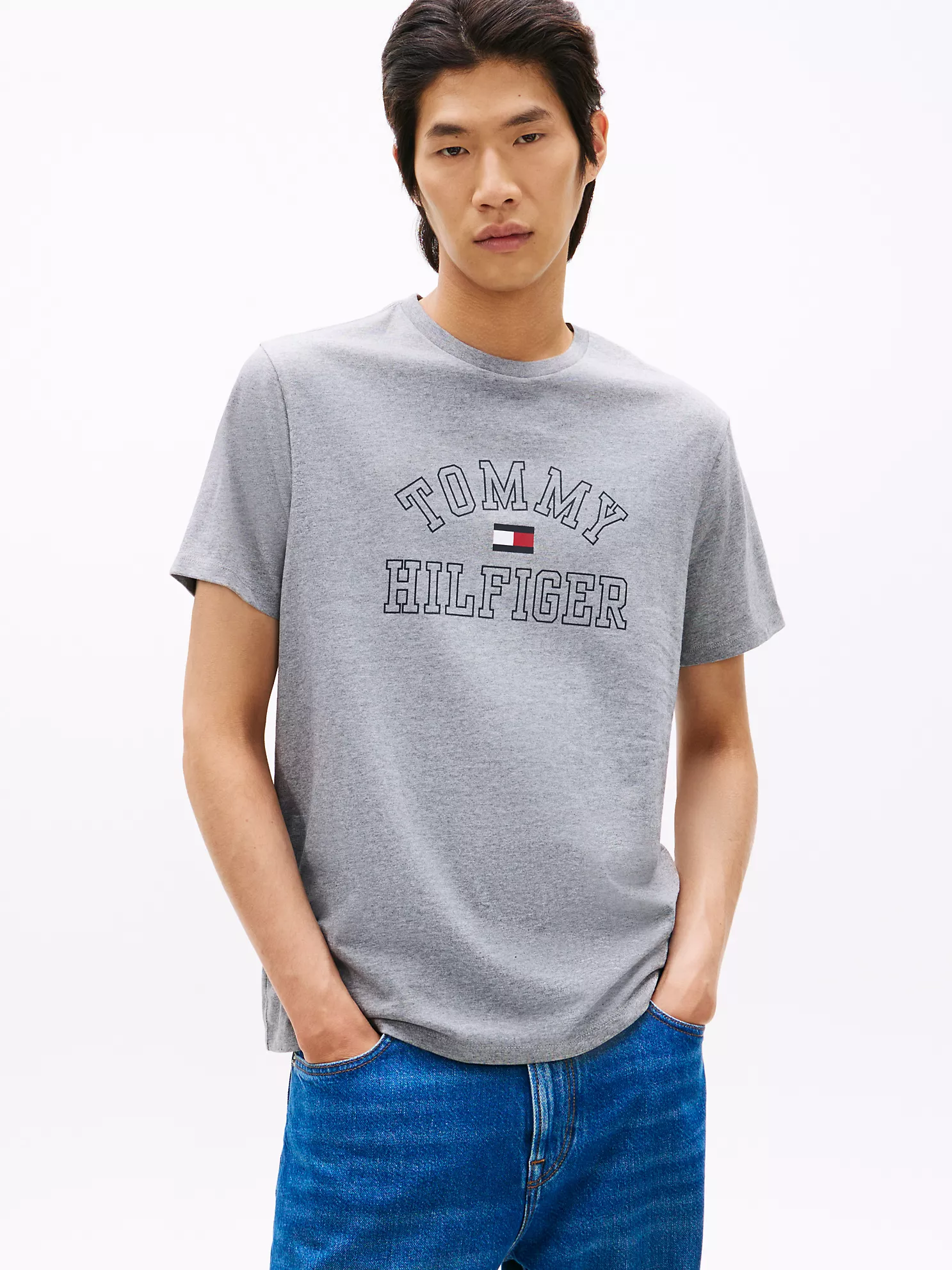 XM05732_P7D_main Tommy Varsity Logo T-Shirt-Grey Heather - Image 1