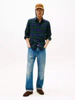 Regular Fit Plaid Stretch Oxford Shirt-Ornamental Green/Navy - Image 3