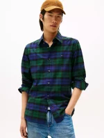 Regular Fit Plaid Stretch Oxford Shirt-Ornamental Green/Navy